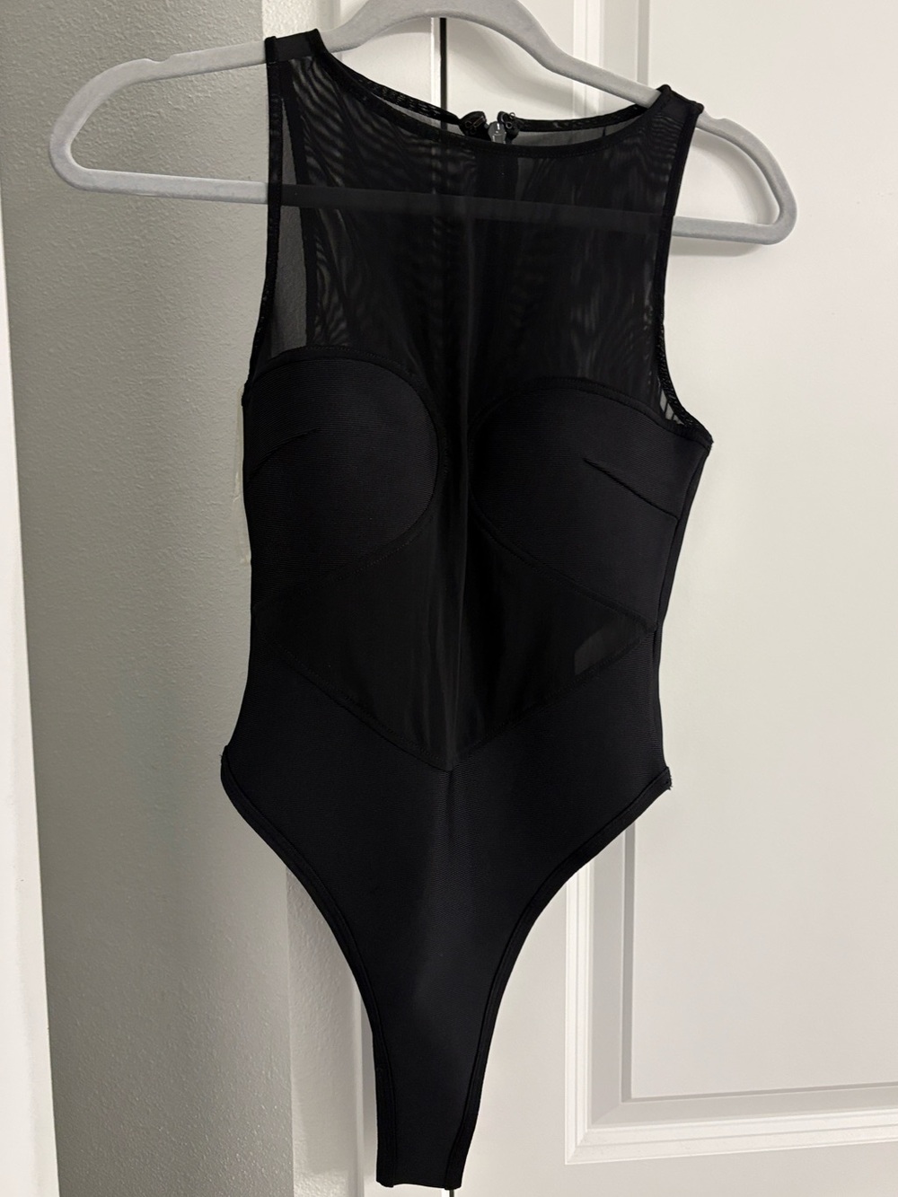 House of CB Black Mesh Sleeveless Bodysuit, Small